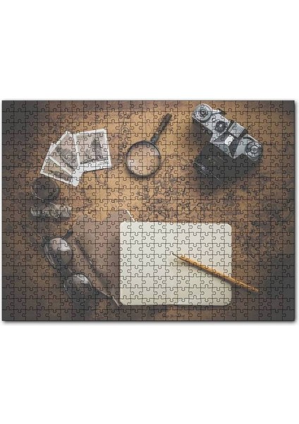 Seyahat Eşyaları ve Dünya Haritası 120 Parça Puzzle Yapboz Mdf (Ahşap)