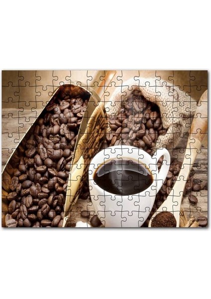 Beyaz Seramik Kupa ve Kahve Çekirdekler Görseli 1000 Parça Puzzle Yapboz Mdf (Ahşap)