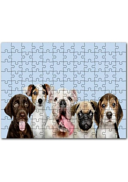 Sevimli 5 Köpek Portre Gökyüzü Arkaplan 120 Parça Puzzle Yapboz Mdf (Ahşap)