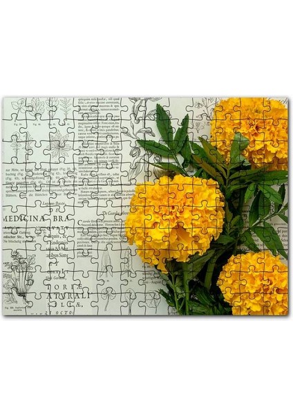 Sarı Çiçekler ve Bitkisel Şifa Kitabı Yaprakları 120 Parça Puzzle Yapboz Mdf (Ahşap)