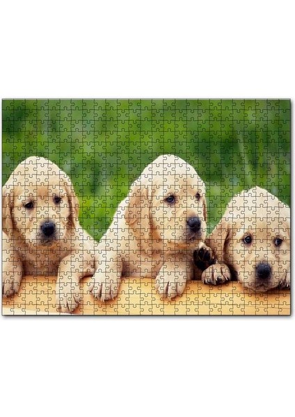 Kütüğün Üzerinde Üç Sevimli Labrador 120 Parça Puzzle Yapboz Mdf (Ahşap)