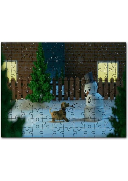 Kardan Adam ve Oyun Isteyen Köpek 120 Parça Puzzle Yapboz Mdf (Ahşap)