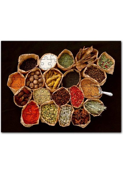 Kağıt Torbalarda Baharatlar Siyah Arkaplan 120 Parça Puzzle Yapboz Mdf (Ahşap)