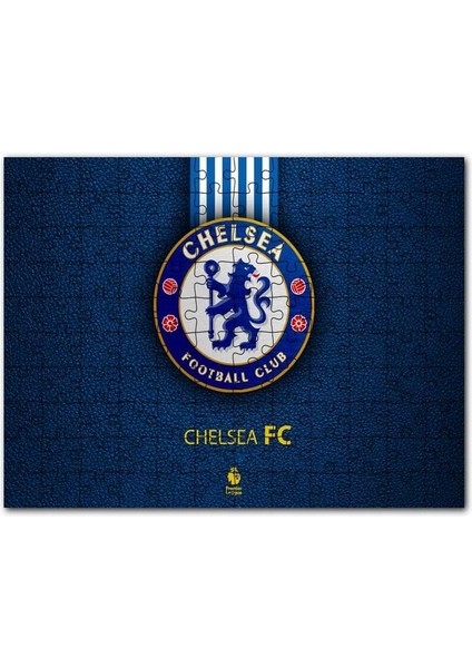 Siyah Deri Doku Üzerinde Chelsea Logosu 120 Parça Puzzle Yapboz Mdf (Ahşap)
