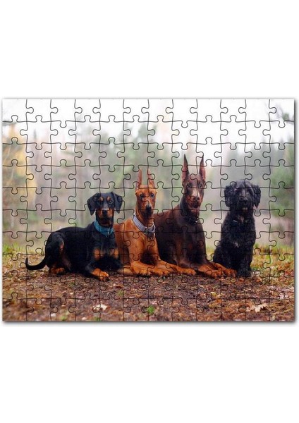 Sonbahar Yaprakları Üzerindeki 4 Köpek 500 Parça Puzzle Yapboz Mdf (Ahşap)