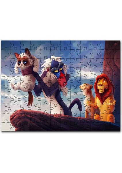 Aslan Kral Huysuz Kedi Komik Animasyon Görseli 120 Parça Puzzle Yapboz Mdf (Ahşap)