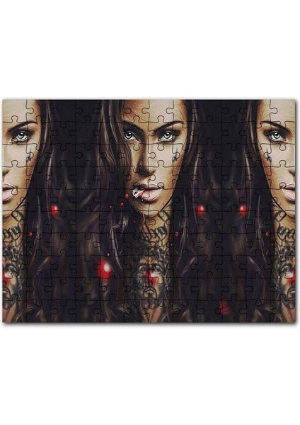 Boyun Dövme Illüstrasyonlu Kadın Görseli 120 Parça Puzzle Yapboz Mdf (Ahşap)