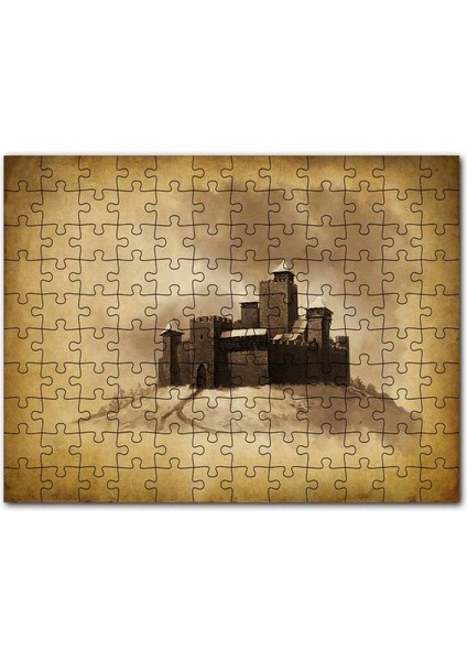 Kara Kalem Sanat Çalışması Şato Görseli 500 Parça Puzzle Yapboz Mdf (Ahşap)