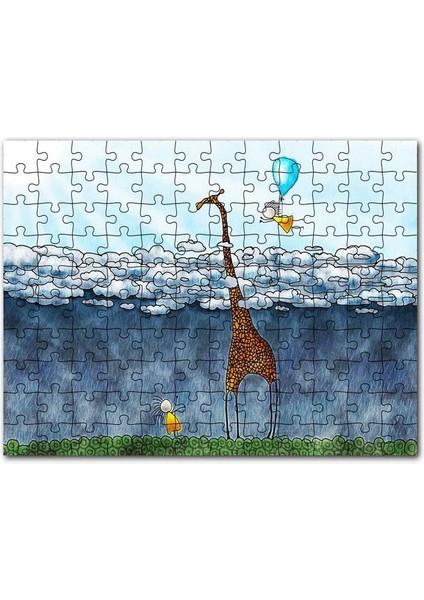 Zürafa Iki Çocuk Bulutlar Boyama Sanat Eseri 120 Parça Puzzle Yapboz Mdf (Ahşap)