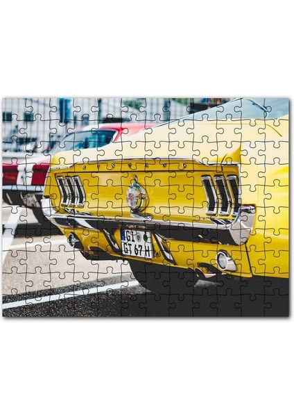 Sarı Mustang Klasik Arka Görünüş Yakın Plan 120 Parça Puzzle Yapboz Mdf (Ahşap)