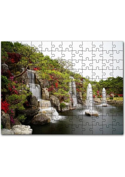 Şelale Fıskiyeler Ağaçlar ve Açelyalar 120 Parça Puzzle Yapboz Mdf (Ahşap)