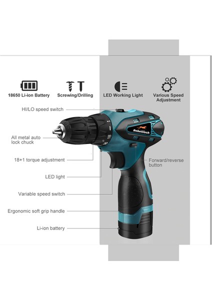 Germany 58V 8 Ah High Acceleration Series Metal Şanzıman Çift Akülü 27 Parça Setli Matkap