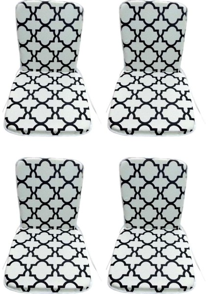 4 Adet Mandaş Midi Sandalye Minderi, Bahçe Sandalye Minderi-Damask Siyah