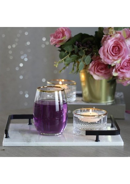 Mermer Beyaz Siyah L Dizayn Tepsi 30 x 20 cm