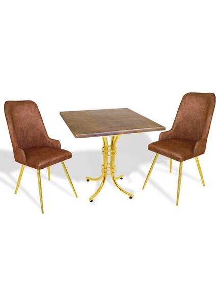 Buket Werzalit Kare-Çırağan Gold 2li Masa Takım - Antik Dark Kahve