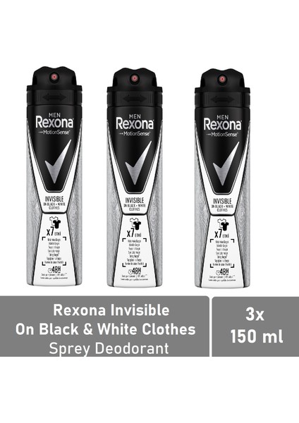 Men Deodorant Invisible On Black & White Clothes 150 ml x 3 Adet