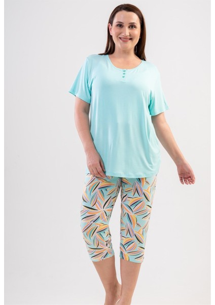 (Mint) Kadın Kısa Kollu Kaprili Büyük Beden Pijama Takımı 1114850017
