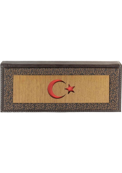 Kahverengi Ay Yıldız Desenli 3'lü Ahşap Tesbih Kutusu