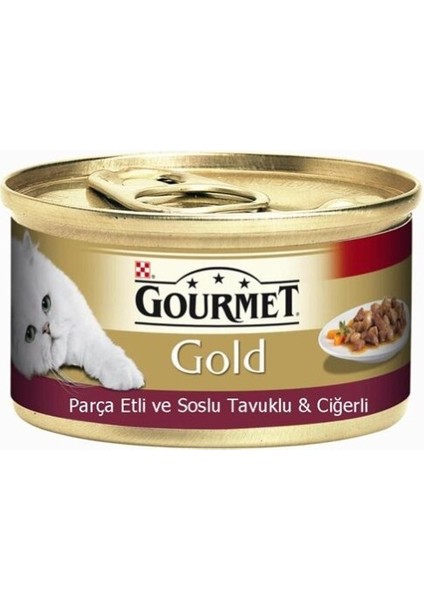 Parça Etli ve Soslu Tavuklu & Ciğerli Konserve Yetişkin Kedi Maması 85 gr x 24 Adet