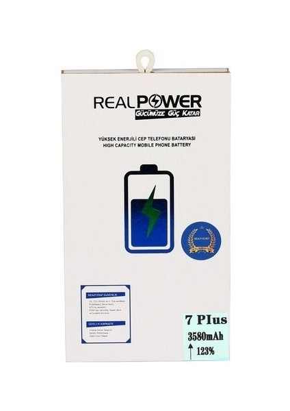 Realpower Apple iPhone 7 Plus Uyumlu Yüksek Kapasiteli Batarya Pil