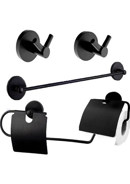 Siyah Banyo Kağıt Havluluk Uzun Havluluk 2'li Bornoz Askılık Wc Kağıtlık 5'li Set