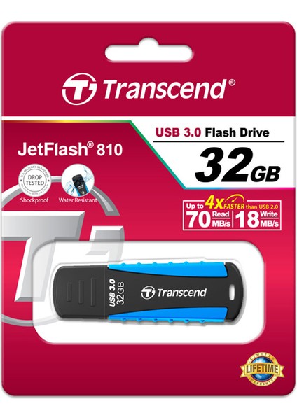 TS32GJF810 32 GB Jetflash 810 USB 3.0 Mavi Siyah USB Flash Belek