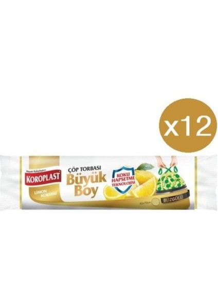 Limon Büzgülü Büyük Çöp Torbası 10'lu x 12 Paket