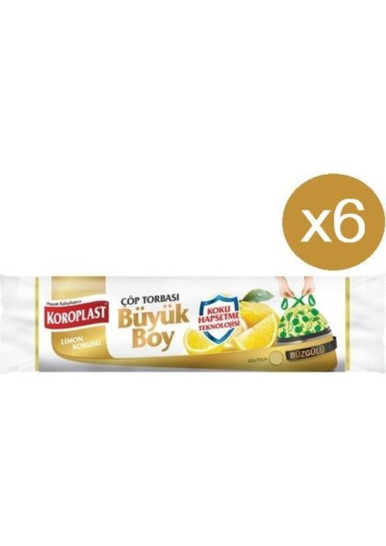 Limon Büzgülü Büyük Çöp Torbası 10'lu x 6 Paket