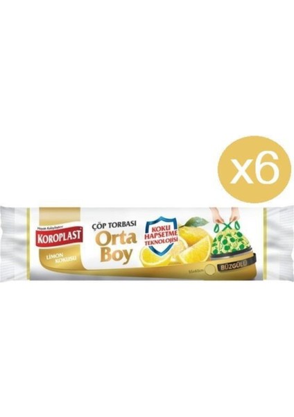 Limon Büzgülü Orta Boy Çöp Torbası 15'li x 6 Paket