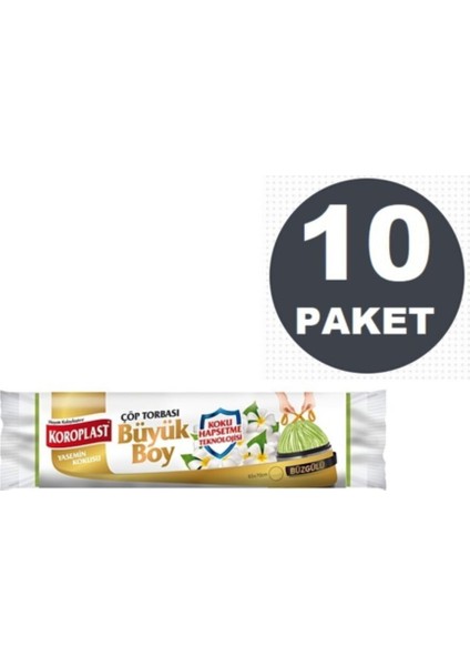 Koku Hapsetme Yasemin Büzgülü Büyük Boy Çöp Torbası 10 Adet x 10 Paket