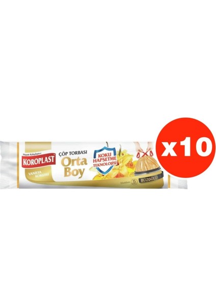 Koku Hapsetme Vanilya Büzgülü Orta Boy 15LI Çöp Torbası x 10 Paket (55X60 cm)