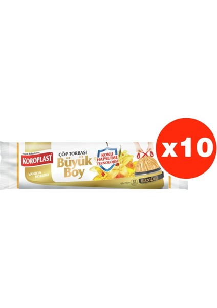 Koku Hapsetme Vanilya Büzgülü Büyük Boy 10LU Çöp Torbası x 10 Paket (65*70 cm)
