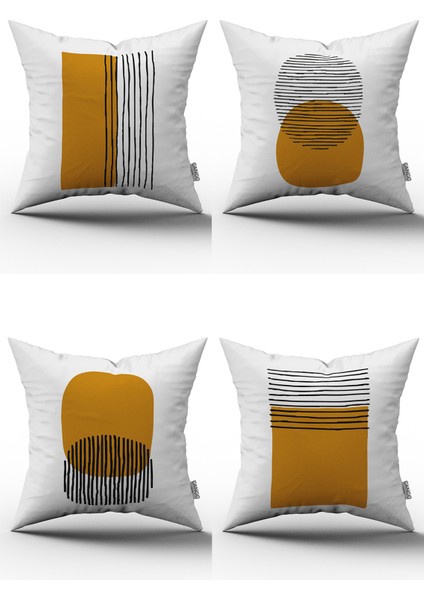 Sarı Siyah Modern Soyut Desenli Dijital Baskılı Kırlent Yastık Kılıfı Seti 4KMBS127