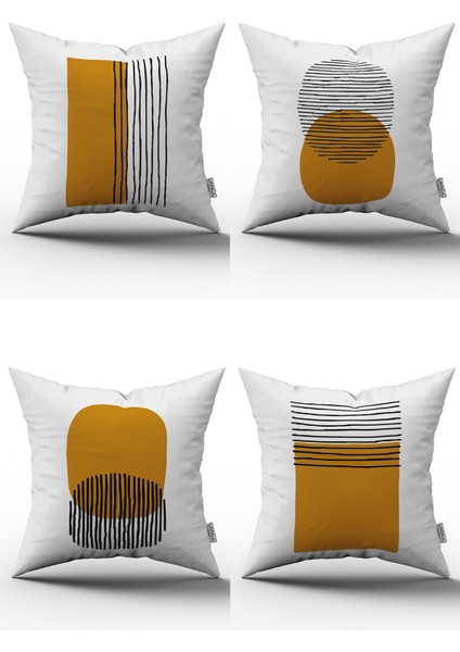 Sarı Siyah Modern Soyut Desenli Dijital Baskılı Kırlent Yastık Kılıfı Seti 4KMBS127 fiyatları