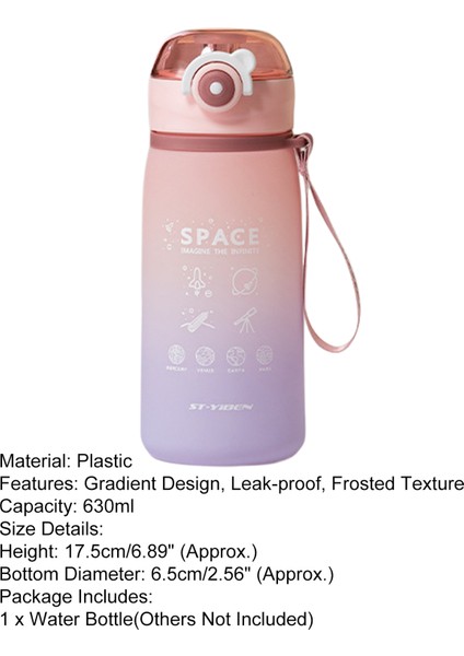 630 ml Su Şişesi Bpa Ücretsiz Motivasyonel Plastik Zaman Işaretleyici Suluk Matara (Yurt Dışından)