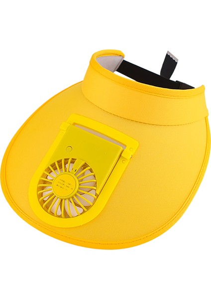 USB Şarj Edilebilir Fan Şapkası Yaz Güneşlik Büyük Ağzı Boş Üst Güneş Şapkası Floresan Sarı (Yurt Dışından)