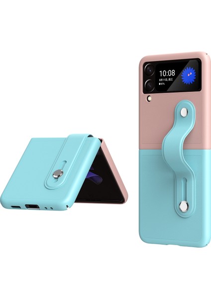 Samsung Galaxy Z Flip3 5g Buz Mavisi + Pembe Için Bileklik Tutucu Katlama Kılıfı (Yurt Dışından)