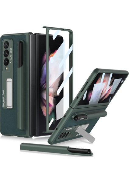 Samsung Galaxy Z Fold3 5g Karanlık Gece Yeşil Için Kalem Yuvası ile Gkk Pu Kılıf (Yurt Dışından)