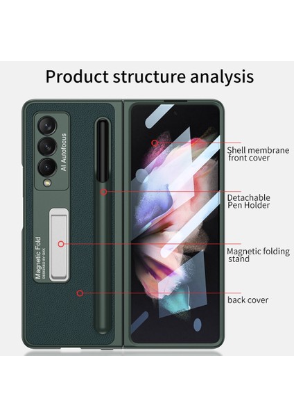 Samsung Galaxy Z Fold3 5g Karanlık Gece Yeşil Için Kalem Yuvası ile Gkk Pu Kılıf (Yurt Dışından) modelleri