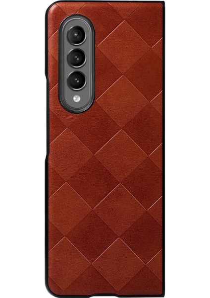 Samsung Galaxy Z Fold3 5g Kahverengi Için Örgü Ekose Pu Kılıf (Yurt Dışından)