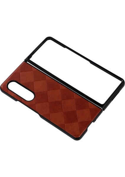 Samsung Galaxy Z Fold3 5g Kahverengi Için Örgü Ekose Pu Kılıf (Yurt Dışından) fırsatları
