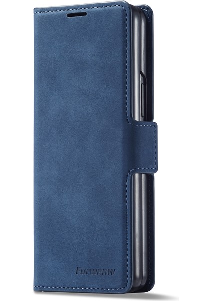 Samsung Galaxy Z Fold3 5g Mavi Için Forwenw Yağ Kenarı Pu Kasa (Yurt Dışından)
