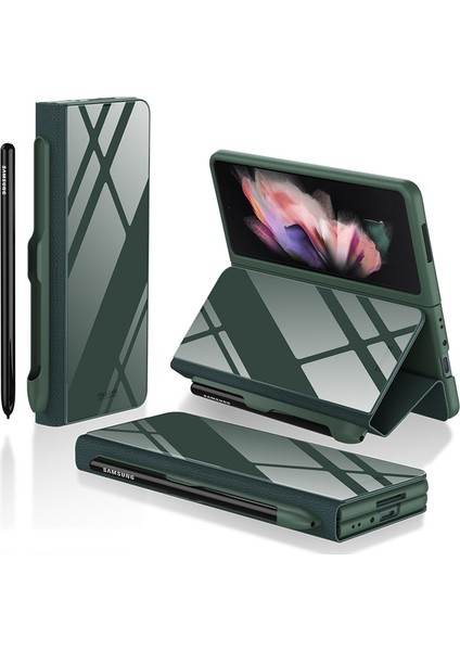Samsung Galaxy Z Fold3 5g Koyu Yeşil Için Kalem Yuvası ile Flip Gl Kasası (Yurt Dışından)