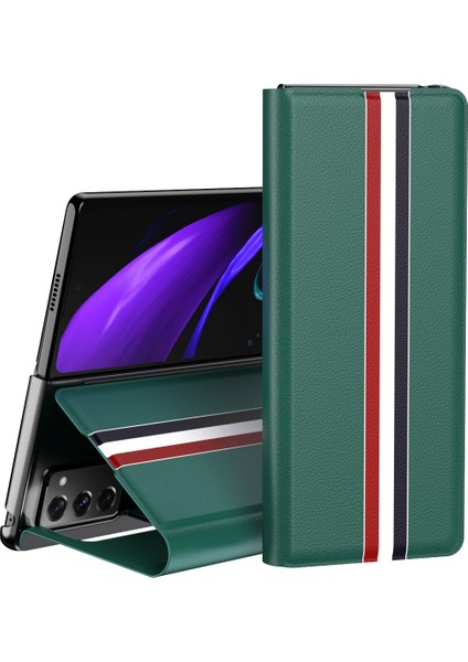 Lychee Doku Deri Kılıfı Samsung Galaxy Z Fold3 5g Yeşil (Yurt Dışından)