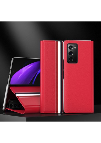 Lychee Doku Deri Kılıfı Samsung Galaxy Z Fold3 5g Kırmızı (Yurt Dışından) fırsatları