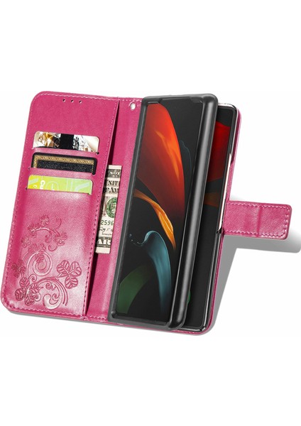 Samsung Galaxy Z Fold3 Için Dört Yapraklı Yonca Pu Case Magenta (Yurt Dışından)