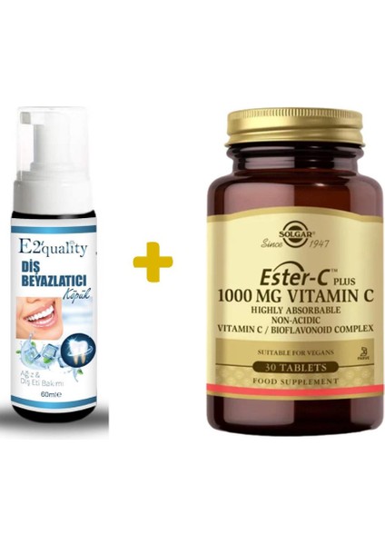 E2'Quality Diş Beyazlatıcı Köpük + Solgar Ester-C Plus 1000 Mg 30 Tablet