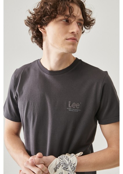 Lee Lightweight Logo Erkek Siyah Bisiklet Yaka Tişört