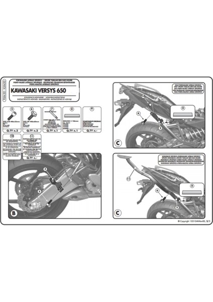 Gıvı PLR450 Kawasakı Versys 650 (10-14) Yan Çanta Taşıyıcı modelleri