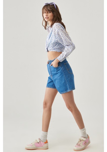 Kadın Stella Regular Fit Rahat Kesim %100 Pamuk 5 Cep Jean Şort